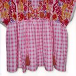 THML Anthropologie Bohemian Gingham Geometric Embroidered Blouse Top Shirt Sz M Photo 2