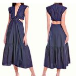 ALC Frank A.L.C. Alexandria Cotton Midi Dress Cap Sleeves Cutout Navy Size 8 Photo 14