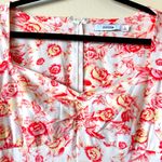 JustFab NWT  Large White Rose Maxi Dress Puff Sleeves Front Split Sweetheart Neck Photo 3