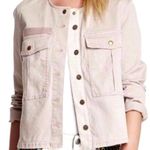 Free People  Pink Distressed Button Front Crew Neck Lou Military Jacket Size M‎ Photo 0