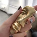 Abstract Gold Face Brooch – Vintage Modernist Costume Jewelry Pin Photo 3