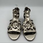 Tahari Sandals Gold Leather Shoes Strappy Flat Ankle Straps Summer Size 9.5 Photo 2