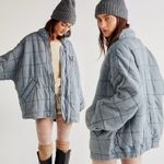 Free People Blue Quilted Dolman Full Zip Up Pockets Jacket size Medium Photo 1