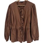 Pretty Garden Womens Brown Long Sleeve Tie Front Peplum Blouse Top XXL Size undefined Photo 0