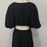 Moon River Puff Sleeve Shirred Cutout Tiered Midi Dress Medium Black Puff Sleeve Cottage Photo 4