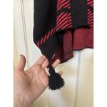 Ming Wang  Red Black Poncho Shawl Tassels One Size Buffalo Plaid Wrap Sweater Photo 4