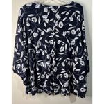 Tahari  Women's Navy Floral Print Bat Wing Blouse Size XL Photo 4