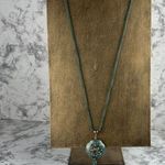 Vintage Womens Cloisonne Lotus Flower Medallion Tassel Necklace Jade Green Photo 1