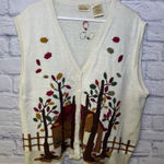 Vtg Bobbie Brooks Sweater Vest Women Embroidered Fall Leaves 22 Photo 0