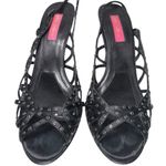 Betsey Johnson  Size 8.5 Black Satin Crystal Rhinestone Embellished Strappy Heels Photo 4