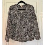 J.crew leopard long sleeve vneck blouse small Black Photo 1