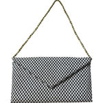 J.Crew  Black White Woven‎ Envelope Clutch Gold Chain Photo 0