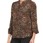 Nanette Lepore Butterfly Print Blouse Size Medium Long Sleeve Popover Nature Black Photo 6