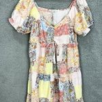 Boho Babydoll Dress Womens Large Colorful Floral Paisley Patchwork Tiered Hippie Multiple Photo 0