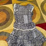 Blue White Paisley Floral Print Preppy Style Tiered Ruffle Mini Dress Medium Multiple Photo 5