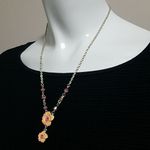 Orange & Pink Flower & Cat's Eye Necklace (21") Orange Photo 2