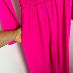 Venus Smocked Waist Jumpsuit Barbie Pink Wide Leg Slit Stretch Size Small Photo 3
