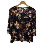 J Jill Floral Bird Cardinal Blouse Medium Artsy Rayon Lightweight Boho Flowy Black Photo 1
