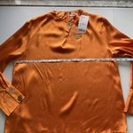 Mango MNG Womens Sz 8 Satin Top Blouse High Neck Long Sleeve Light Bronze Orange Photo 8