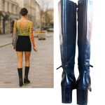 Donald Pliner Vintage‎  Y2K Black Leather Tall Boots Block Heel 7.5 Photo 5