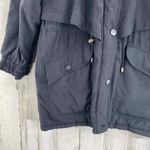 Gallery Vintage 80s  Coat Womens Medium Black Rayon Blend Raccoon Fur Trim‎ Hood Photo 4