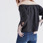Madewell Blouse Plaid Off Shoulder Cold Shirt Black Bow Ties Top Size Small Photo 1
