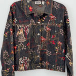 Chico's Dark Denim Jacket Colorful Embroidery Sz Medium Boho Western Vintage Photo 0