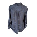 Banana Republic  navy blue floral long sleeve tie front v-neck pullover blouse SP Photo 3