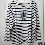 Talbots NWOT  PLUS women’s cream navy sequin penguin decal long sleeve shirt 1X‎ Photo 0