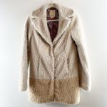 Anthropologie Elevenses  Colorblock Faux Fur Coat Jacket Tan Beige Small Photo 2