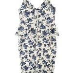 En Saison A Sight To See Peplum Midi Dress Womens L Navy Blue Floral Jacquard White Size L Photo 6