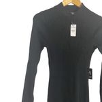 EXPRESS  Black Ribbed Knit Long Sleeve Mock Neck Asymmetric Sweater Midi Dress M Photo 6
