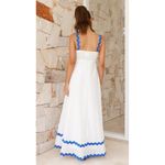 Petal and Pup Nancy Rickrack Maxi Dress in White/Blue Size Medium Photo 2
