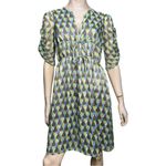 Herion Women’s Size 42 M Brown Blue Green Tear Drop Geo Print Silk Chiffon Dress Size M Photo 1