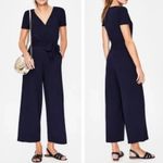 BODEN Ellen Navy Blue Jersey Knit Faux Wrap Jumpsuit Size 6 Wide Leg Photo 1