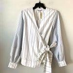 Ganni  Striped Wrap Blouse White Blue FR 36 US 4 Photo 4