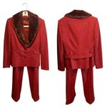 Anne Klein 2Pc Pant Suit Blazer Jacket Faux Fur Wool Blend Red Orange Size 8 NWT Photo 15