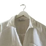 ZARA White Linen Blend Crop Button Up Shirt Boxy Minimalist Bohemian SZ L #1675 Photo 2