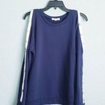 Revolve Honey Punch Navy And White Stripe Snap Sleeve Sweater Photo 0