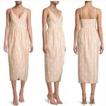 Rebecca Taylor Dress Womens 10 Biege Tulip Wrap Marzipan Combo Midi V Neck Photo 1