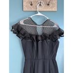 1960s Black Silk Wiggle Dress w/ Swiss Dot Sheer Panel Size M Photo 3