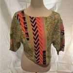 Urban Outfitters Pink and Green Asymmetrical 3/4 Sleeve Crop Top Sweater Photo 2
