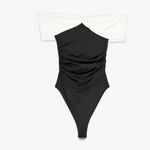 ZARA  NWT white & black off shoulder gold appliqué detail stretchy bodysuit Photo 5