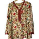 Biba Cream Colorful Floral Satin Printed Straight Long Sleeve Kurta Top M Red Size M Photo 0