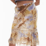 Topshop NWT satin tie dye 90's length skirt with lace trim detail in multi size Photo 0