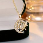 NEW Gold Star Moon Sun Necklace – Sparkling Celestial Pendant, Sun Jewelry Photo 1