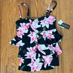 ISLAND ESCAPE Triple Tier Bandeau Tankini Top sz 6 Black Pink‎ Swimwear NWT Photo 2