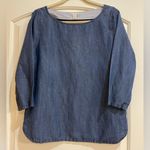 J. Crew denim pullover top. 80% Lyocell 20% Linen. Size 10 Photo 0