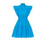 Line and Dot Blue Ruffle Cap Sleeve Mock Neck A-Line Poplin Mini Dress Size Large Photo 4
