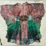 Vintage Y2K, blouse, in green and wine tones with a beautiful stone belt Photo 2